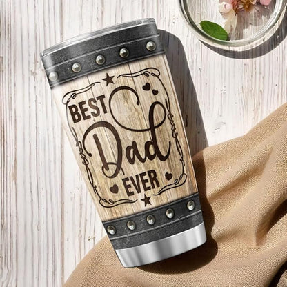 Best Dad Ever Gift Tumbler, Rustic Wood Pattern 20oz Stainless Steel Travel Mug, Insulated Vacuum Cup for Father, Birthday, Christmas, Father's Day Present