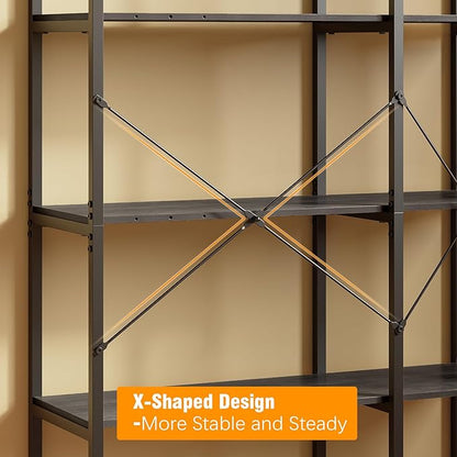 Tohomeor Bookshelf 5 Tier Deformable Corner Bookcase Free Standing Modern Industrial Book Storage Display Book Shelf for Bedroom Living Room Study Room Office (Dark Grey)