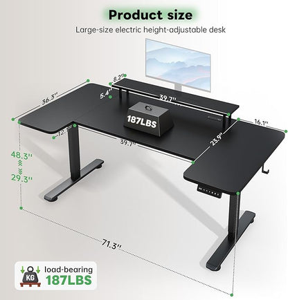 EnHomee 71 Inch Standing Desk Adjustable Electric with Monitor Stand, Computer Desk with Power Strip, Memory Height Home Office Desk for Home and Study Room, Black
