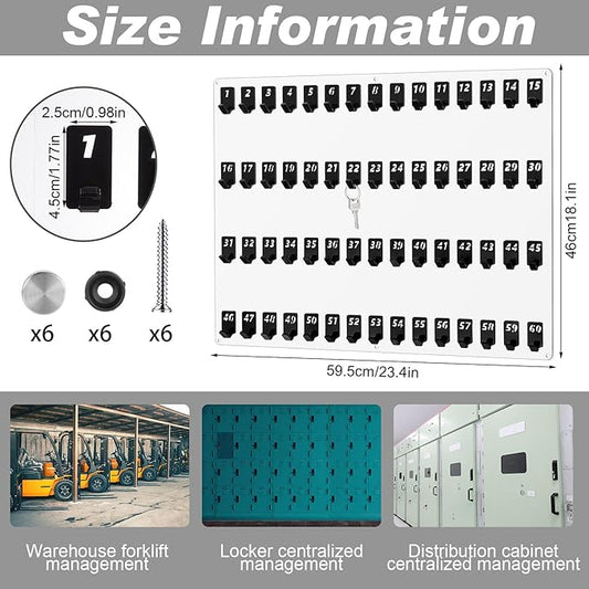 Acrylic Key Board with 60 No. Hooks Wall Mount Key Rack Holder Hanger Storage Collection for School, Garage, Car Dealer, Office, Hotel, Real Estate(Transparent)