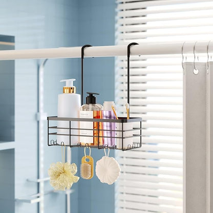 HapiRm Hanging Shower Caddy Organizer - No Drilling Shower Organizer with Hooks, Rustproof & Waterproof 304 Stainless Steel Bathroom Shelves - Black (1 Basket)