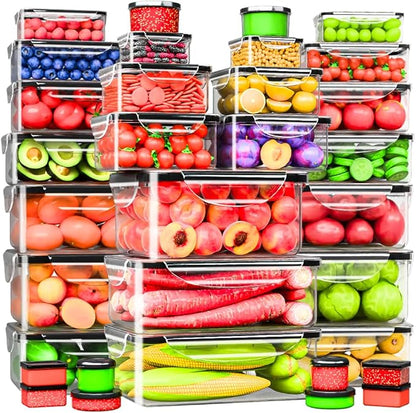 RockBerry 33 Containers with Large Food Storage Containers with Lids Airtight- Stackable Kitchen Bowls Set, Small Box-BPA Free Leak proof Plastic Boxes-Microwave safe