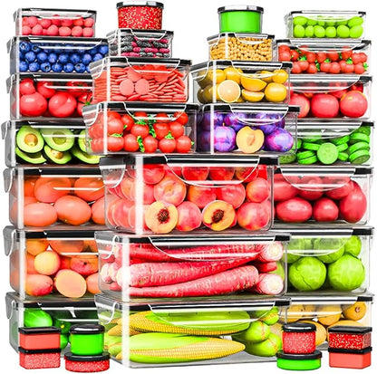 RockBerry 66 Pcs Large Food Storage Containers with Lids Airtight-Total 19075ML Stackable Kitchen Bowls Set(31 Containers,31 Lids) 2500ML to Small Box-BPA Free Leak proof Plastic Boxes-Microwave safe