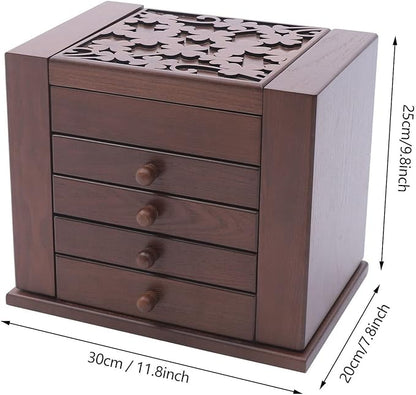 5-Layer Large Jewelry Box Organizer with Mirror and 4 Drawers, Soft Velvet Lining, Wooden Jewelry Boxes & Organizers,Jewelry Storage for Rings Earrings Necklaces Bracelets Christmas New Year Gift