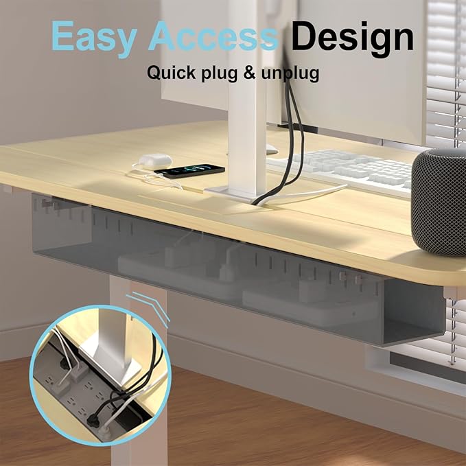 Electric Standing Desk With Cable Management Tray,55x24 Inch Adjustable Height Sit Stand Desk,With Memory Presets & Anti-Collision Computer Desk For Office,Home,Light Wood Top&White Frame