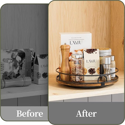 LAMU 10'' Lazy Susan Turntable Organizer for Table Top,Wooden Lazy Susan for Cabinet,Bathroom Vanity,Kitchen,Pantry,Spice Organization,Rotating Storage Tray for Table Decor