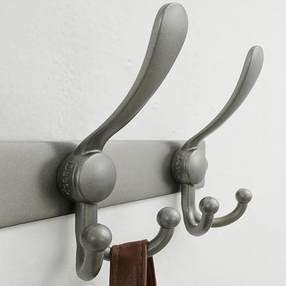 Dseap Coat Rack Wall Mount 2.0 Pro: Heavy Duty 300% Thicker, 16" Stud Mount, Stainless Steel Wall Coat Hooks Hanger for Clothes Jackets Hats Entryway Closet, MaxStrong Series, Grey, Pack of 2