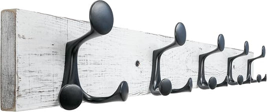 SKOLOO 30-Inch Wood Coat Rack Wall Mount with 5 Triple Hooks - Ideal for Family Entrances, Classrooms, and Pet Supplies Storage - Perfect Coat Hooks for Wall,Distressed White Wash