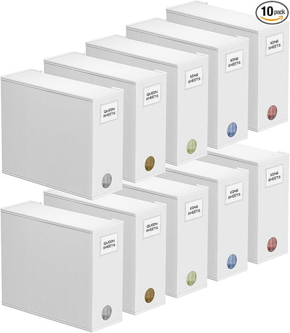 SpaceAid 10 Pack Bed Sheet Organizers and Storage, Foldable Sheet Organizer for Linen Closet, Sheets Set Folder Keeper with Window XL (Queen & King Size) Organizing Bedding Container, White