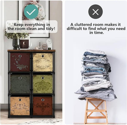 Small Fabric Dresser with 6 Drawers, DIY Cube Organizer for Closet, Storage Drawer Unit Chest of Drawers for Bedroom, Living Room, Hallway, Dorm, Pattern