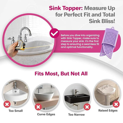 Sink Topper Bathroom Counter Cover & Storage Saver, Foldable Silicone Mat for Hot Tools, Hair Styling & Makeup, Beauty Brush Cleaning Mat, RV Camper Sink Cover & for Small Spaces (Large - Lavender)