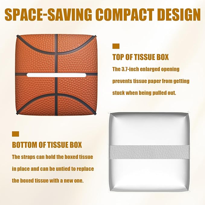 Basketball Tissue Box Cover 2PCS, Sport Ball Leather Tissue Box Holder Square Facial Paper Case Tissue Box Cube Organizer for Bathroom Bedroom Desk Office