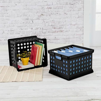 Sterilite Stackable Plastic Storage Crate Bin Organizer File Box with Handles for Home, Office, Dorm, Garage, or Utility Organization, Black, 6-Pack