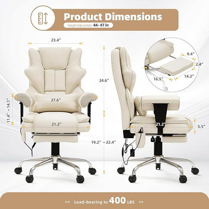 7-Point Massage Office Chair,Heated Manageral Chair,Ergonomic Executive Chair with Footrest,Adjustable Armrest，Computer Chair for Offices, Study Areas, Gaming Spaces,Beige