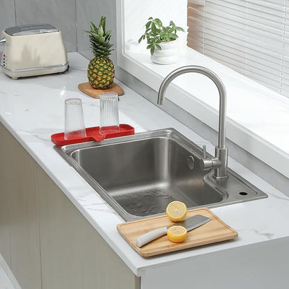 MicoYang Silicone Soap Dish with Drain Spout — Self-Draining Double Sink Organizer Tray for Kitchen & Bathroom, Dispensers, Sponges & Soap Holder, Non-Slip & Dishwasher Safe, Red (Large, 12"×4")