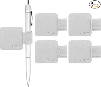 ProCase (5 Pack) Pen Loop Holder for Notebooks Journals Planners Tablet Case, Self Adhesive Leather Pencil Holder with Elastic Loop for Pens, Apple Pencil, Stylus Pen -Silver