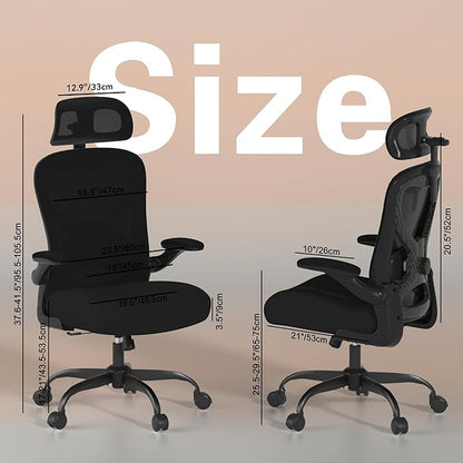 Office Chair for Back & Neck Pain Relief, Virgin Foam Seat, 2D Adjustable Lumbar & 3D Headrest, Flip-Up Armrests, Tilt & Rock for Relaxation (English, Black/Carbon Fiber)
