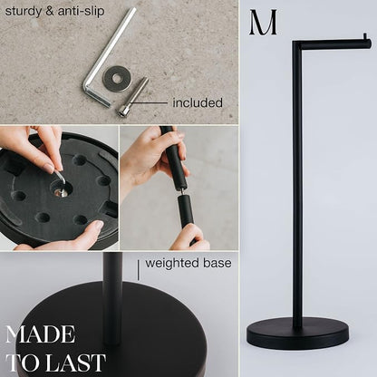 Marmolux Acc - Free Standing Toilet Paper Holder 1pc - Bathroom Storage for 4 Rolls of Tissue Modern Stainless Steel Matte Black Toilet Paper Holder. - Tp Holder Stand