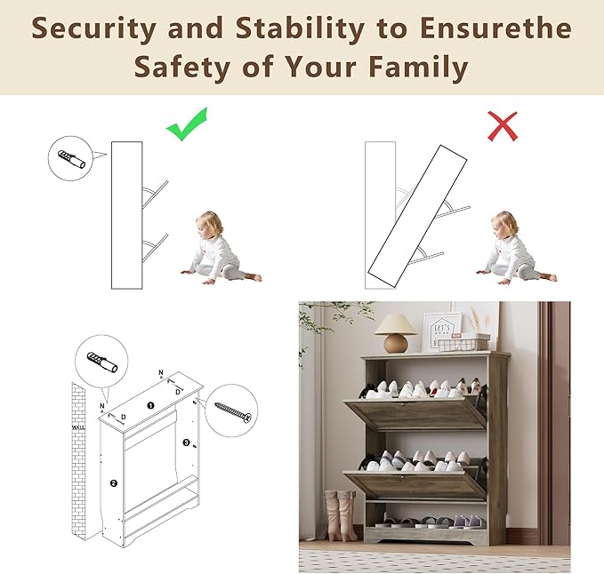 Shoe Cabinet for Entryway, Slim Shoe Storage Cabinet with Adjustable Shelves, Wooden Rack and Organizer for Small Spaces, Closet, Foyer, Hallway
