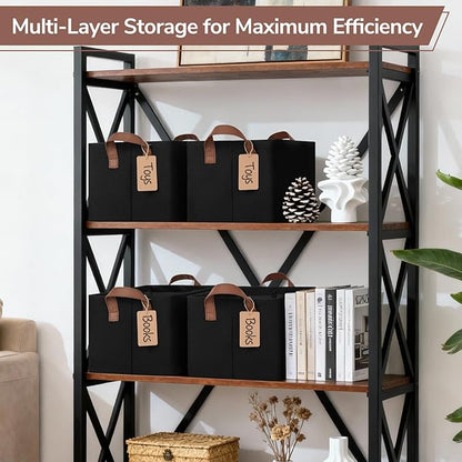 CHICVITA 4 Pack Storage Baskets for Shelves, Collapsible Fabric Closet Storage Bins with Metal Frame, Towel Organizer for Bathroom Living Room, 14.8" x 10.3" x 8.3", Black