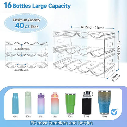 Amaoot Large Compartment Water Bottle Organizer Rack,3 Pack Stackable Tumbler Storage for Kitchen Fridge Cabinet Organization and Storage,Wine/Drink/Water Bottle Storage Organizer