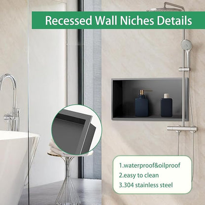 SaniteModar Shower Niche, Stainless Steel Shower Niche 12" X 24" No Tile Needed, Recessed for Bathroom Storage, Gray (Gray, 12x24)