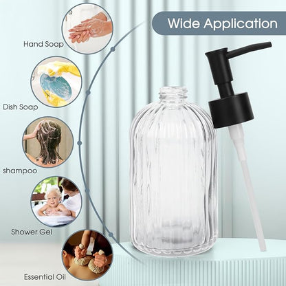 Topsky Glass Soap Dispenser with Plastic Pump, 400ml Liquid Hand Soap Dispenser, Rustproof Pump for Kitchen & Bathroom, Great for Lotions, Essential Oil, Liquid Soaps,Transparent