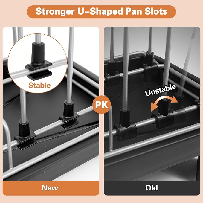 Small Dish Drying Rack for Kitchen Counter, Dish Rack with Detachable Utensil Holder and Draining Tray, Upgraded Load-Bearing Design for Plates Cutlery Pans and Pot Lids, Black