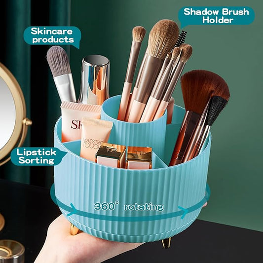 fanado 360° Rotate Makeup Brush Holder Organizer, Makeup Organizers Countertop, Makeup organization and Skincare Storage with Gift Box Packing for Vanity, Desktop, Bathroom (Blue)