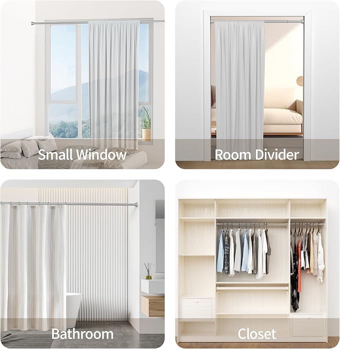 Mcrbeay Shower Curtain Rod, 1" Diameter Heavy Duty Tension Shower Rod, Non Slip Adjustable 28-102 inch No Drilling Shower Curtain Rods Spring Tension For Bathroom, Shower Stall, No Rust, Silver