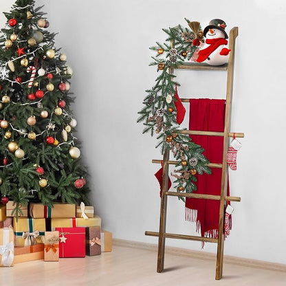 Taozun 67-Inch Wooden Blanket Ladder with Shelf for Living Room - 5-Tier Farmhouse Towels and Quilt Rack Decor - Leaning Wall Display Holder for Blankets and Throws