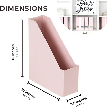BLU MONACO | Cardboard Magazine File Holder Set of 6 Pink | Vertical Magazine File Holder with Gold Label Slots | Standing File Holder and Cardboard Bins for Shelves Desk Storage