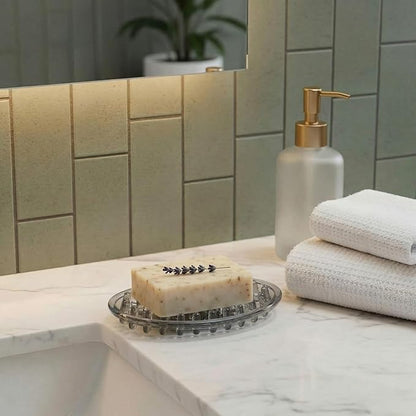 2 Pcs Plastic Soap Holder Soap Dish Bar Saver Tray with Holes Sponge Holder for Kitchen Bathroom Shower Counter, 4.5 x 3 x 0.7 Inches (Clear,Light Gray)