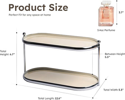 2 Tier Metal Frame Perfume Organizer in Stylish,and Minimalist Perfume Tray-Elegant Countertop Display Shelf for Skincare,Makeup,Trinket for Dresser,Vanity,Bathroom (Creamy White)