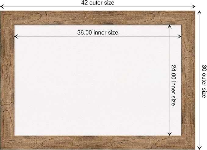 Amanti Art White Cork Board for Wall, 30x42 Vision Board with Brown Wood Frame, Large Corkboard Office Decor for Home Organization, Rustic Farmhouse Corkboard Pinboard to display items for home
