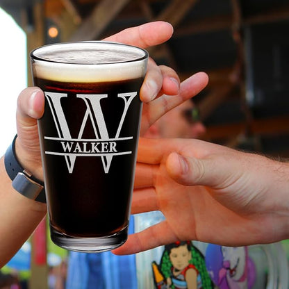 Personalized Beer Glasses Set of 2 Engraved Red 16oz Pint Glasses for Men & Women, Custom Drinking Gift for Birthdays, Weddings, Father’s Day & More