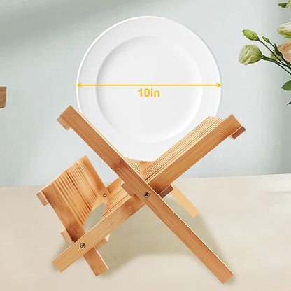 Tefola Bamboo Dish Drying Rack, 2-Tier Foldable Design with Utensil Holder, Kitchen Plate Rack Dish Drainer Rack Dish Racks for Kitchen Counter, 16.5 x 17 inches