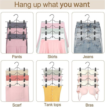 TOPIA HANGER 4 Tier Skirt Hangers for Women, Pants Hanger Space Saving with Adjustable Clips, Save 80% More Space, Clip Hanger for Slacks, Trousers, Shorts, Jeans, Towels, 2-Pack, CT73B