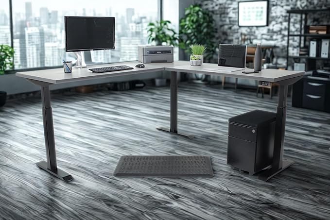 Lift It, Electric Sit Stand/Height Adjustable 72"x24" L-Shape Desk and 48"x24" Return for Office or Home, Dual Motor, 4 Memory/USB Charging LED Control, Grey Strand Top and Black Frame