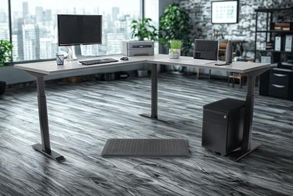 Lift It, Electric Sit Stand/Height Adjustable 72"x24" L-Shape Desk and 48"x24" Return for Office or Home, Dual Motor, 4 Memory/USB Charging LED Control, Grey Strand Top and Black Frame