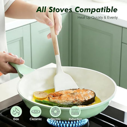 SENSARTE Nonstick Ceramic Frying Pan 9.5-Inch, Healthy Non Toxic Skillet, Induction Compatible Omelet Pan with Heat Resistant Handle, PFAS-Free