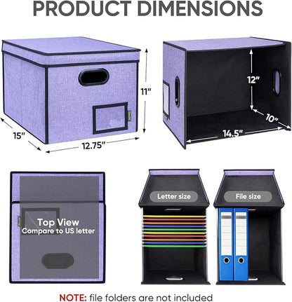 BALEINE File Organizer Box with Lid, Collapsible File Folder Organizer with Plastic Slide, Hanging File Folder Box for Office Document Storage (Tab Friendly, 1 Pack, Purple)
