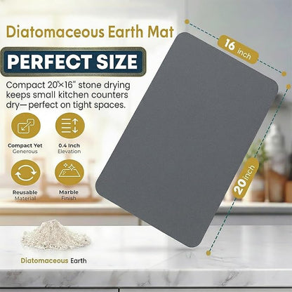 Stone Drying Mat for Kitchen Counter with 5 Wooden Feet, 19.7"×14.7" Diatomaceous Earth Dish Drying Mat, Elevated Drying Stone Mat for Modern Kitchen Countertop (Dark Gray, Standard-Solid)