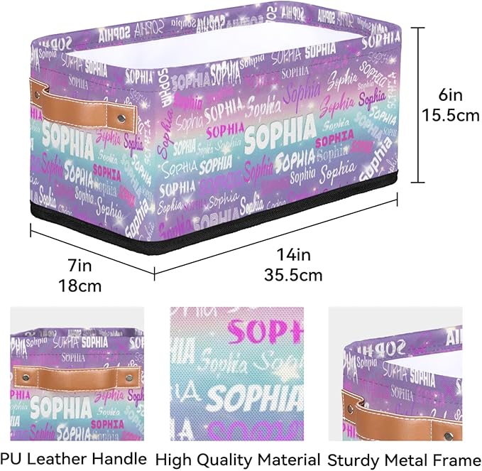 Custom Toilet Paper Storage Baskets Named, Storage Bins Boxes PU Leather Handles for Bedroom Closet Bathroom, Organizing Toys Books Shelves Nursery, Gradient Purple Blue Galaxy with Stars