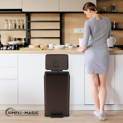 Simpli-Magic 50 Liter / 13.2 Gallon Soft-Close, Smudge Resistant Trash Can with Foot Pedal and Built in Filter- Brown