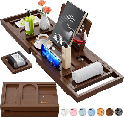 Bathtub Trays for Tub,Bath Tray, Foldable Bathtub Caddy,Brown