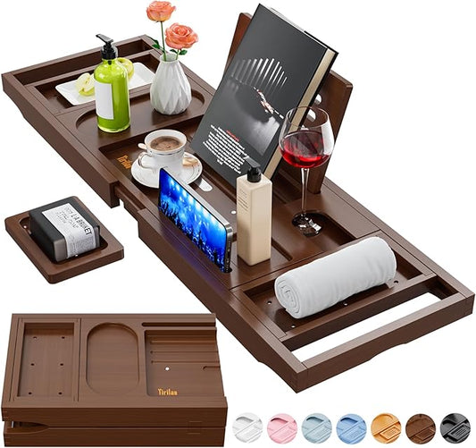 Bathtub Trays for Tub,Bath Tray, Foldable Bathtub Caddy,Brown