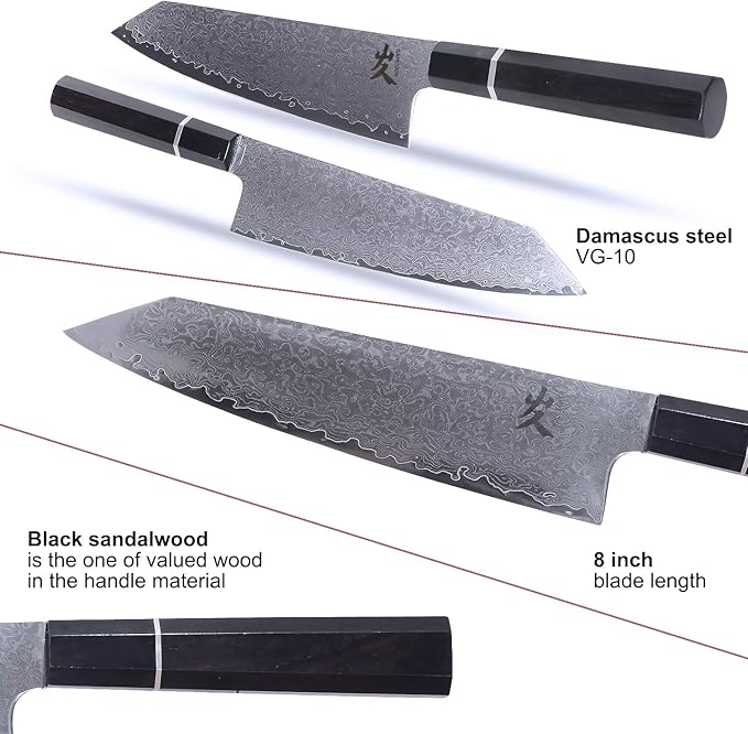 SAMCOOK Kiritsuke Chef Knife - 8 Inch Professional Sharp Damascus Knife - Japanese VG-10 High Carbon Stainless Steel Kitchen Gyuto knife - Ergonomic Octagonal Ebony Handle with Gift Box