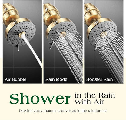 Filtered Shower Head COMBO – for Healthier Skin & Hair | 3 Mode High Pressure Shower Heads with 25-Stage Filtration | Removes 99.947% Chlorine & Heavy Metals | Shower Head with Filters - Golden