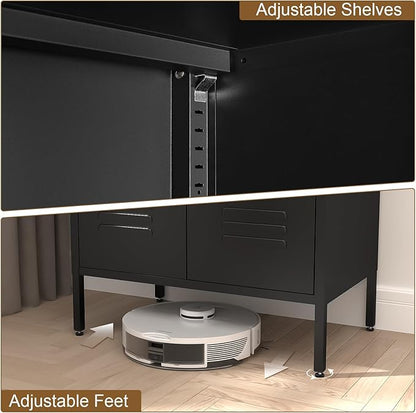 Metal Storage Cabinet,Metal Cabinet with Adjustable Shelves, 2 Door Locker Cabinets with Doors,Morden Accent Cabinets for Living Room,School,Office,Black